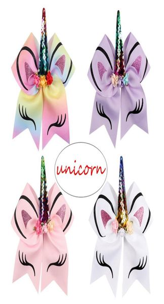 

7inches girls unicorn horn hairbands kids large hair bows with flower glitter printed boutique hair accessories6040128, Slivery;white