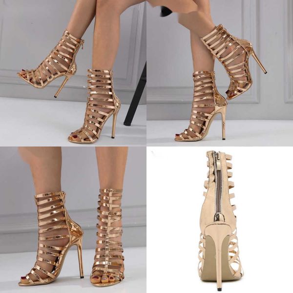 

summer sandals stiletto high heels women street style stripper fetish narrow band ankle zipper pumps shoes 230511, Black