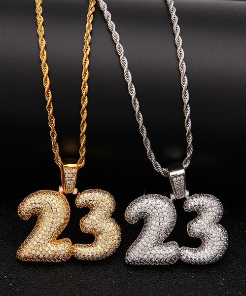 

men custom bubble letter number 23 pendant necklace hip hop full iced out cubic zirconia gold sliver cz stone4947552, Silver