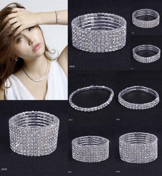 

110 rows tennis shiny crystal bridal bracelet women white rhinestone cystl stretch wedding bangle for ladies fashion luxury jewel1941444, Golden;silver