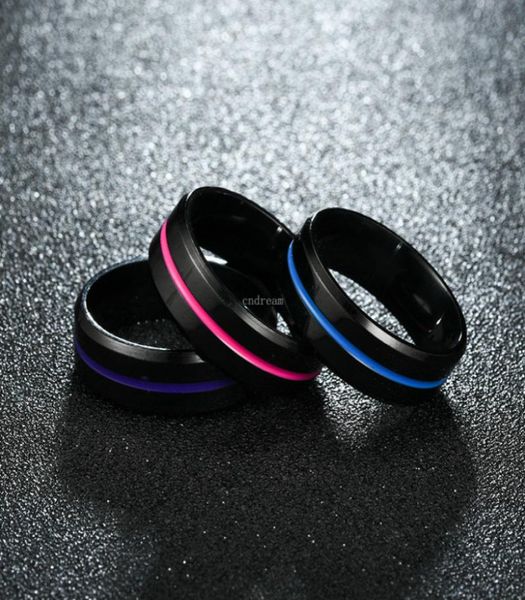 

black enamel ribbon stainless steel ring band women mens rings fashion jewelry gift will and sandy drop ship9916676, Silver