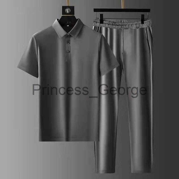 

men's tracksuits summer men's suit highquality men's full set casual twopiece 2023 new summer thin style comfortable lapel so, Gray