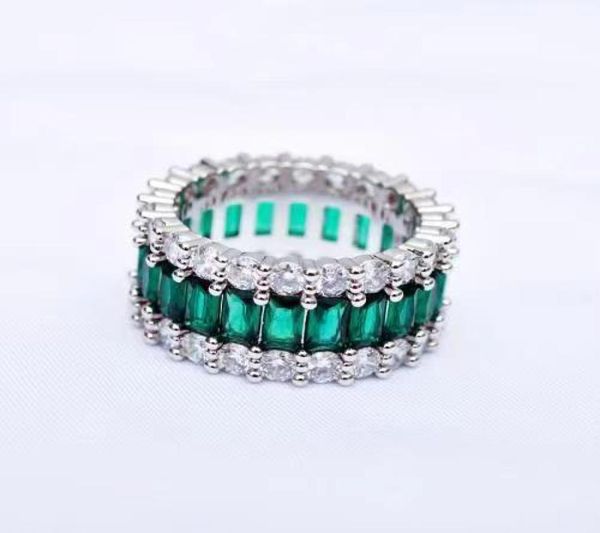 

elsieunee 100 925 sterling silver created moissanite emerald gemstone ring for women anniversary cocktail party fine jewelry y1127594289, Golden;silver