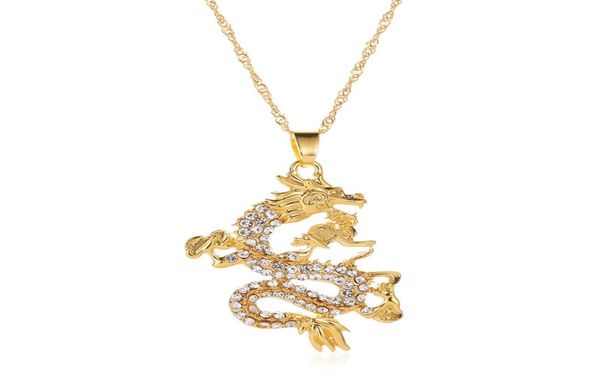 

dragon model pendant necklaces women men gold color rhinestone mascot ornaments lucky symbol gifts dragon long pendants8978257, Silver