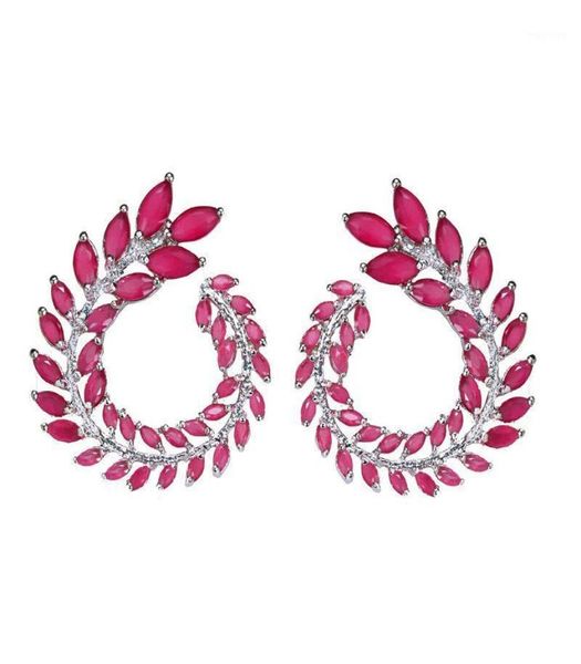 

dangle chandelier colorful cubic zirconia olive branch leaves earrings for women desginer trend wedding jewelry summer statement9607445, Silver