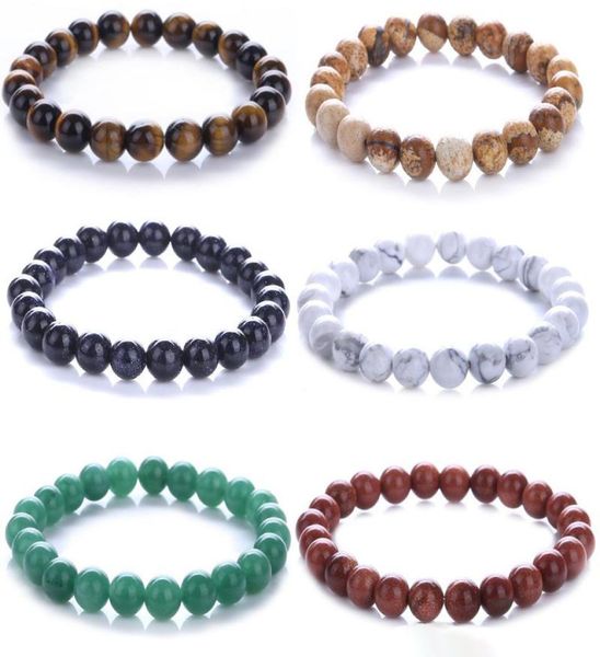 

mala meditation bracelet 8mm mens womens natural gemstone beads chakra reiki healing crystal semi precious elastic bracelet1154427, Black