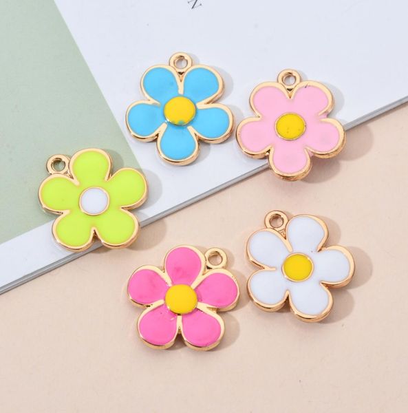 

charms pendant 10pcslot five petals flower twosided enamel gold color alloy metal for diy earring necklace jewelry findings maki5180751, Silver