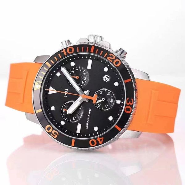 

2023 luxury waterproof quartz watch seastar men's sports eta g10212 movement rubber band t125617a men fashion multifunction watch, Slivery;brown