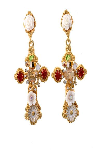 

new design women fashion jewelry elegant flower long earrings baroque retro statement cross earring for women party gifts5446868, Silver