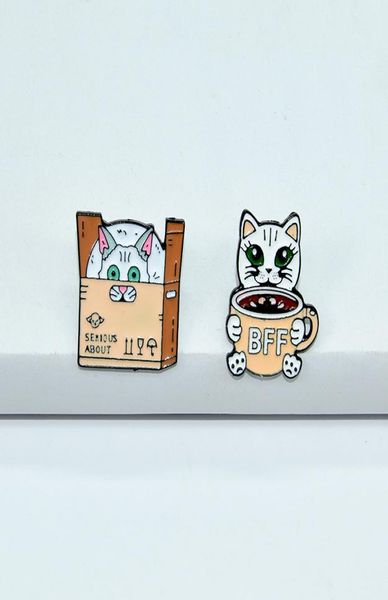 

new cartoon cute cats enamel pins coffee cup box fashion korean creative badges jewelry bag denim lapel pendant brooches for women2124186, Gray