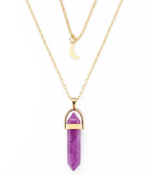 

bullet head hexagonal column stainless steel chain jewelry natural stone pendants chokers quartz healing crystals necklaces wholes3280770, Silver