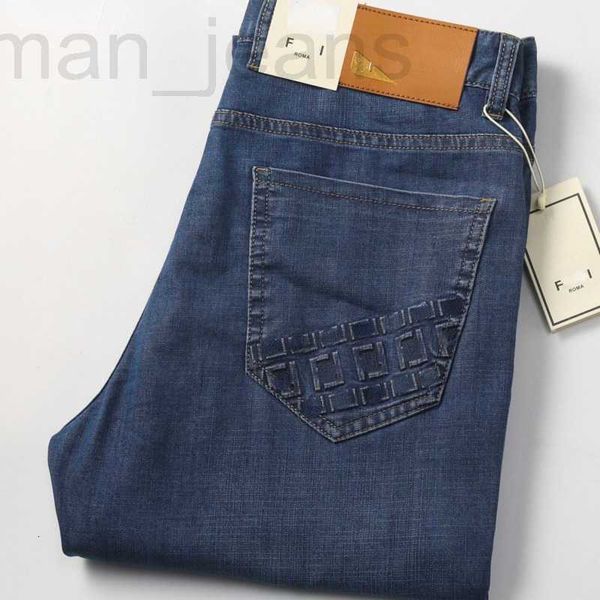 

men's jeans designer designer casual pants european style straight stretch wear resistant cotton zipper access control letter f embosse, Blue