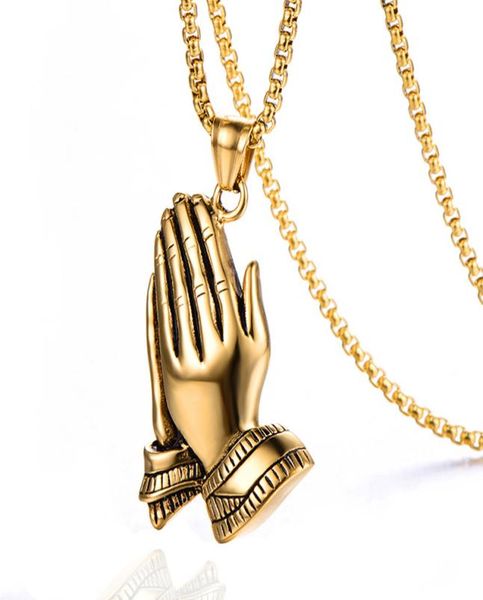 

retro praying hands pendant necklace 316l stainless steel 18k gold plated men039s titanium steel necklace jewelry ps11255871309, Silver