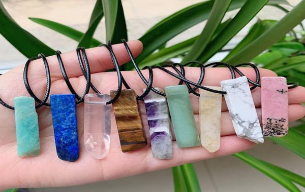 

irregular raw quartz pendulum natural stone pendant necklace amethyst amazonite citrines lapis pink crystal rope chain necklace he4751166, Silver