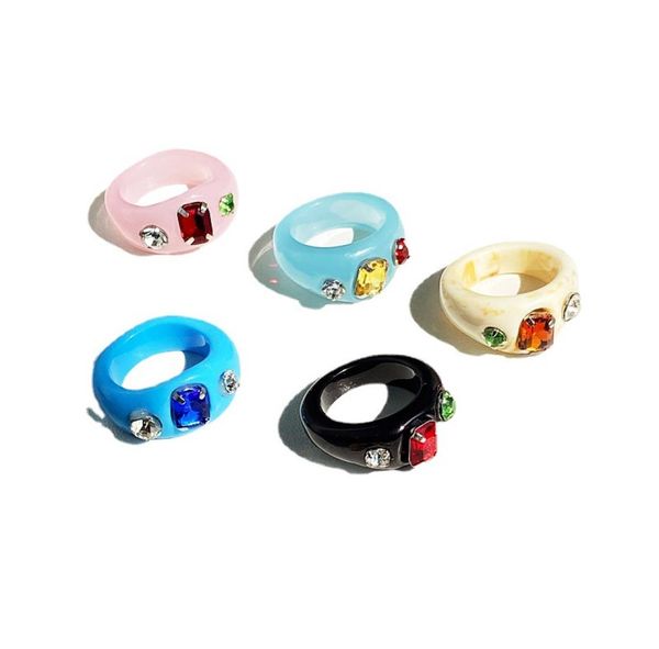 

chunky acrylic ring for women girls wedding party gifts fashion multi color trendy geometric square colorful resin cz zircon rings3386917, Silver