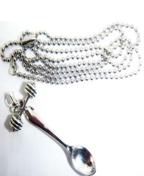 

vintage silver alice wonderland inspired mini tea spoon snuff barbell necklaces pendant for woman jewelry ball chain necklaces gif1334727