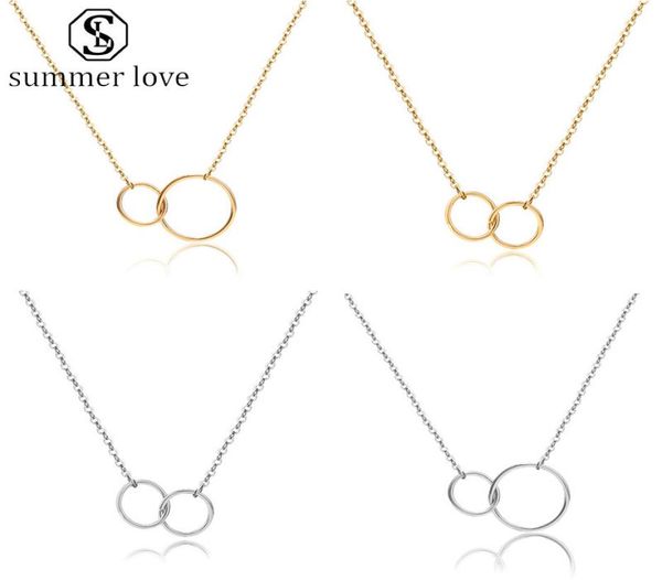 

new arrival double circle pendant necklace choker steel gold two interlocking circles trendy couple friendship necklaces for 2085063, Silver