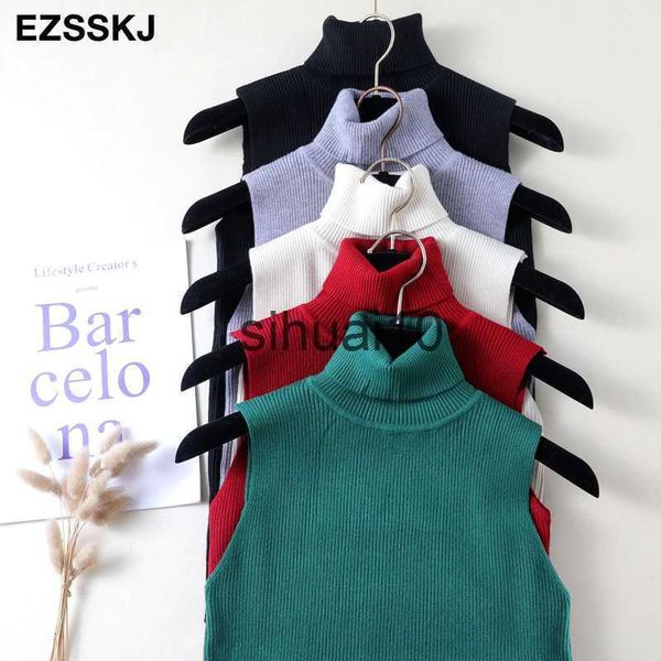 

women's t-shirt elegant spring autumn knitted tank women blouse turtlenck sleeveless sweater vest female slim j230627, White