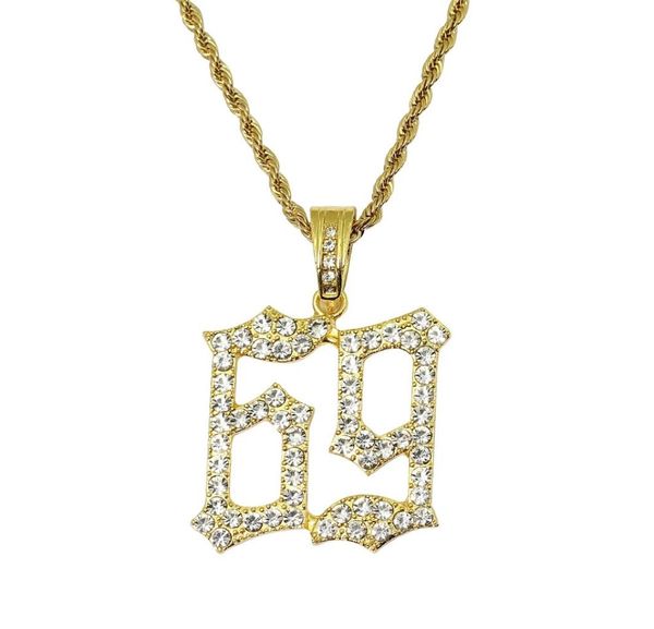 

hip hop number 69 diamonds pendant necklaces for men golden silver alloy rhinestone luxury 6ix9ine necklace cuban chain fashion je6599735