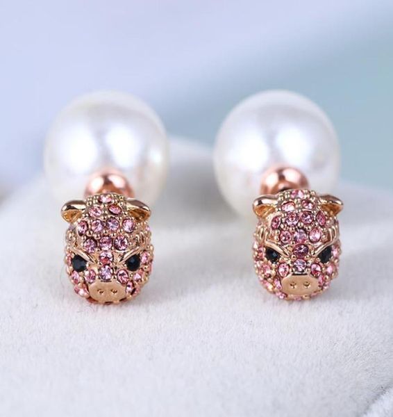 

fashion new york fashion real gold plated pink full rhinestone crystal fly pig pearl brand k letter s stud earrings3511758, Golden;silver
