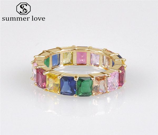 

boho rainbow zircon stacking ring fashion colorful baguette wedding engagement eternity rings for women valentine039s day gift7632103, Silver