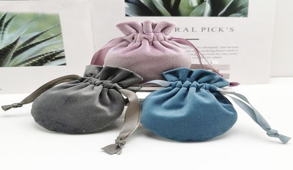 

round velvet jewelry bag with drawstring dust proof jewellery cosmetic storage gift packaging pouches for boutique retail shop pac5550045, Pink;blue
