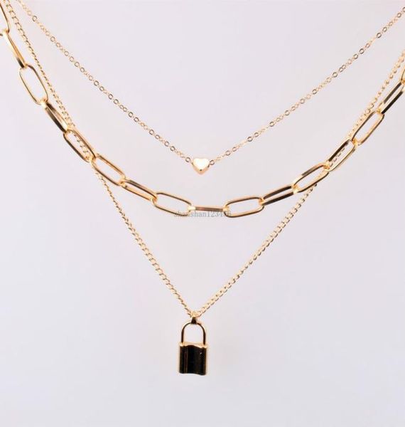 

fashion lock heart necklace chokers silver gold chains multi layer wrap collar necklaces women hip hop fashion jewelry will and sa1714607