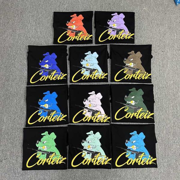 

cort 23ss new gangster gold teeth dog printed round neck t-shirt high street fashion brand men's and women's short sleeve summer e, White;black