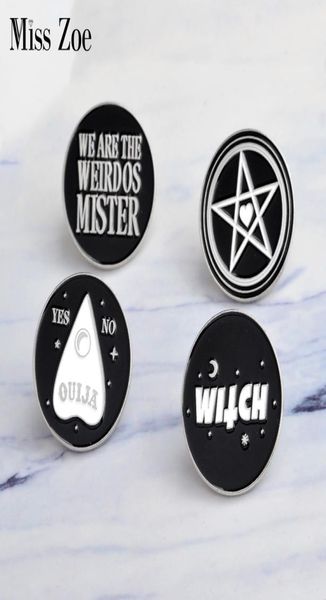 

miss zoe dark pins witch star moon ouija yes or no weirdos mister brooch denim pu coat pin buckle shirt badge fashion gift for fri8696807, Gray