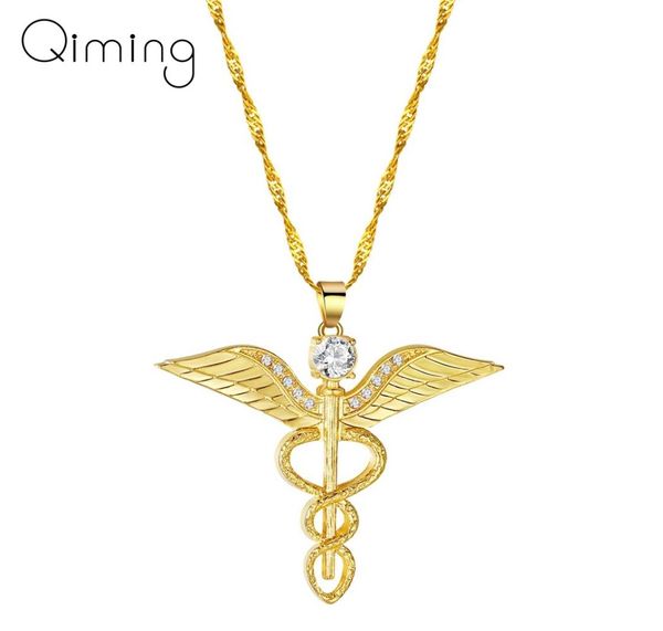 

angel039s wings necklace women moissanite snake ouroboros magic wand caduceus emergency medical medical doctor nurse jewelry6423478, Silver