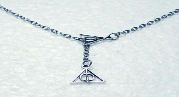 

new triangle movie trendy jewelry antique silver the deathly hallows charm double cross pendant adjustable lariat chain necklace 89389100