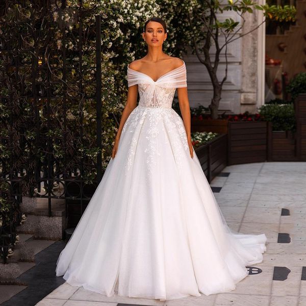 

lace appliques wedding gown off the shoulder a line bridal gown for women custom made robe de marie boho wedding dress, White