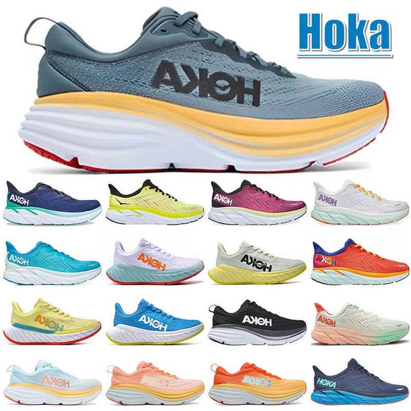 

hoka one athletic running shoes hokas bondi 8 sneakers carbon x2 clifton 8 yellow blue black white summer song shell coral peach parfait tra