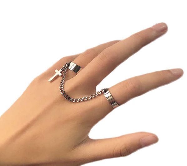 

double finger chain rings for women ring set tassel cross punk jewelry ladies fashion hiphop 6cm4023172, Silver