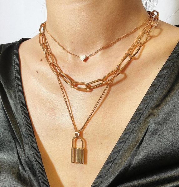 

gold chains heart lock necklace chokers multi layer collar necklaces women hip hop fashion jewelry will and sandy gift2644311, Silver