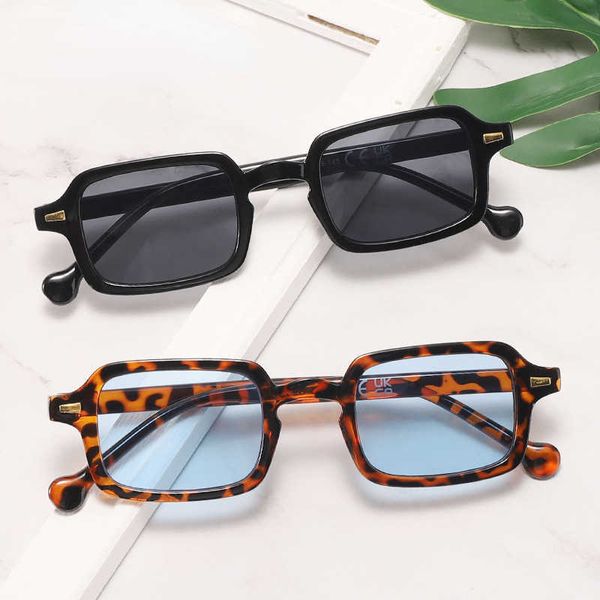 

sunglasses uv400 men women leopard blue sunglasses retro rivets decoration gradient shades fashion square earwear j230627, White;black
