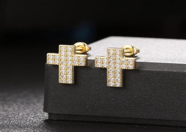 

stud iced out cross earrings for men hiphop rock cubic zirconia gold earring luxury fashion jewelry punk accessories ohe1039743182, Golden;silver