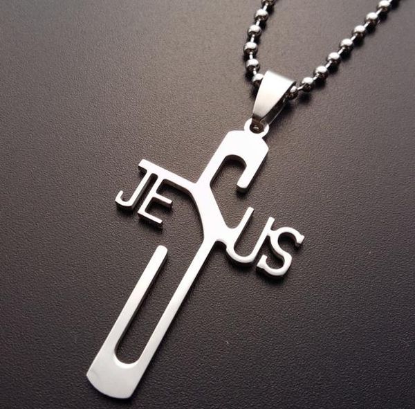 

10pcs stainless steel english letter jesus cross necklace personality christian faith lucky mother men039s family gifts jewelry4532638, Silver