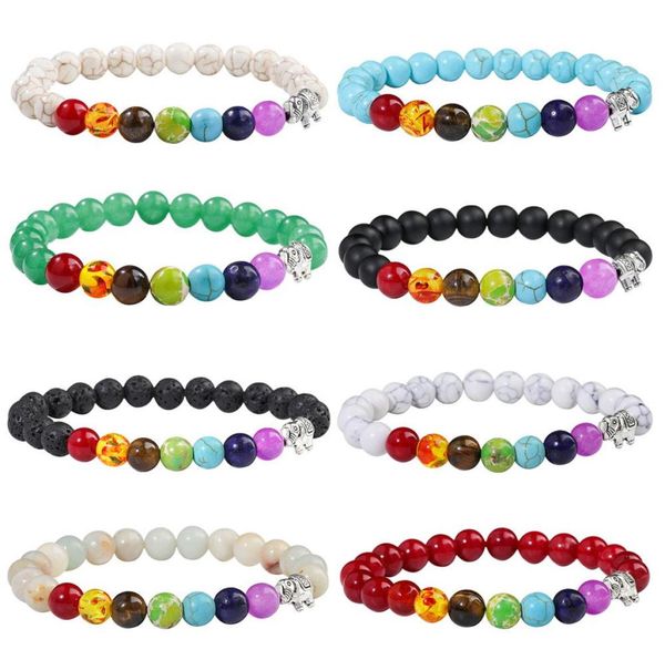 

elephant charm bracelets 7 chakra natural stone bead bracelet essential oil diffuser yoga bracelet9904485, Black