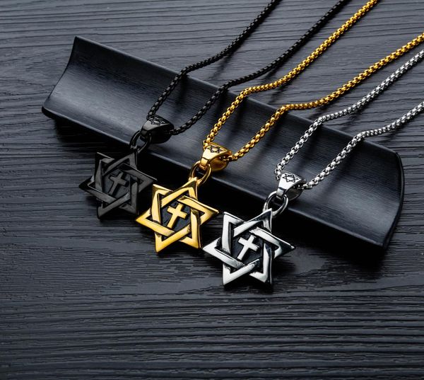 

men039s stainless steel cross necklace star of david hipster titanium steel retro pendant necklace4486941, Silver