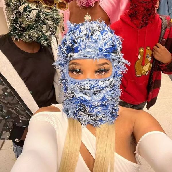 

fashion face masks neck gaiter balaclava distressed knitted full face ski mask shiesty mask camouflage hand made knitted windproof funny kni