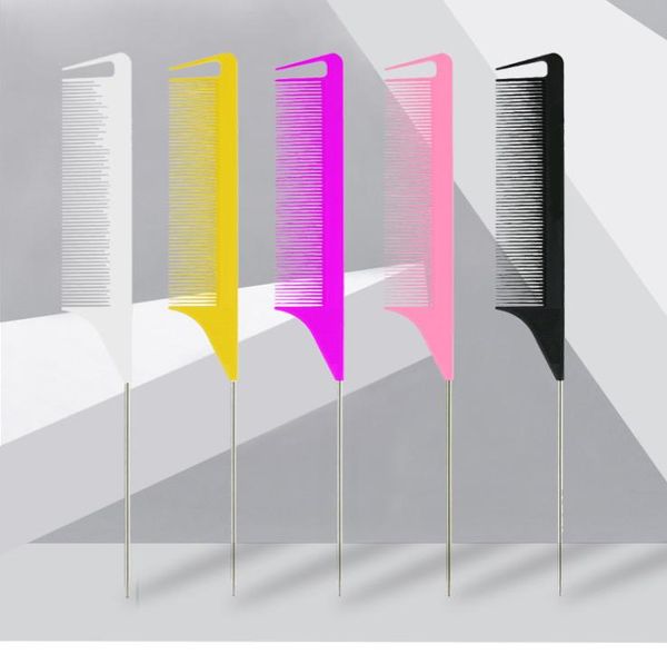 

rat tail comb carbon fiber parting comb hair styling tools stainless steel tail heat resistant teasing comb4547299, Silver