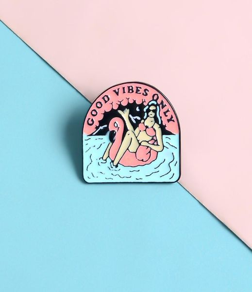 

summer pool custom good vibes only brooches for shirt lapel bag sunbathing badge holiday jewelry gift for friends enamel7834110, Gray