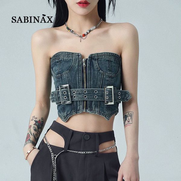 

women's tanks camis sabinax woman tank summer spring denim short camisole korean fashion skinny casual vest sleeveless crop women cloth, White