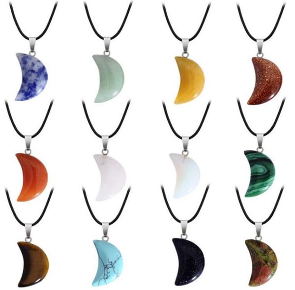 

necklaces designer jewelry moon pendant natural stone turquoise green aventurine quartz silver link chain gift men women chokers n9016329