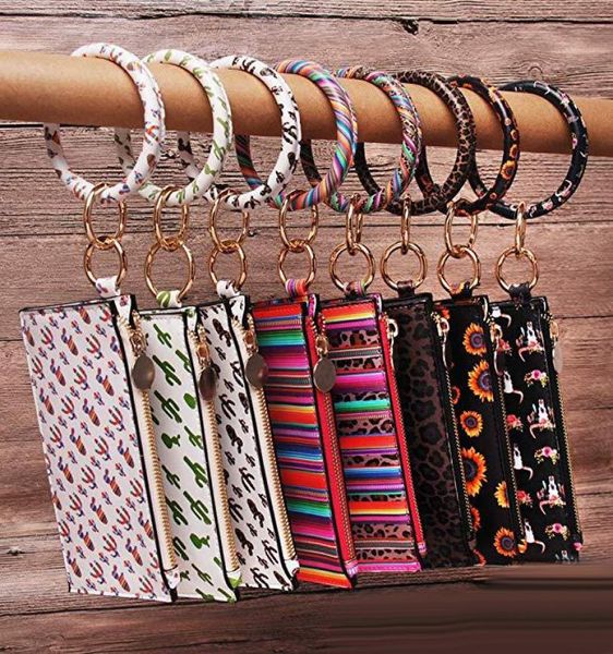

14 styles keychain leather bracelet wallet cactus printed monogrammed o key ring wristband women coin purse bangle wallets5284974, Silver
