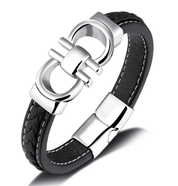 

punk men039s bracelet fashion bowknot stainless steel bracelet genuine leather bracelet men039s antique jewelry birthday gif6628304, Black