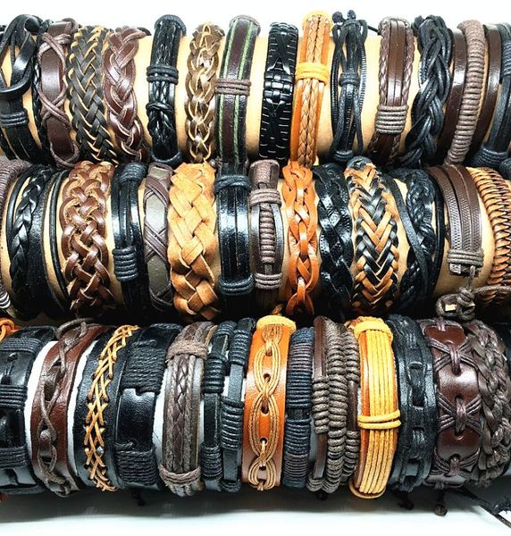 

whole bulk lots assorted styles black brown men039s women039s real leather surfer handmade cuff bracelets fashion jewelr3864993, White