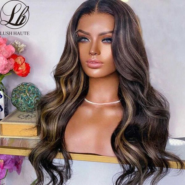 

body wave lace front wigs highlight lace frontal wigs synthetic omber blonde /red highlight with black colored with hair 230524, Black;brown