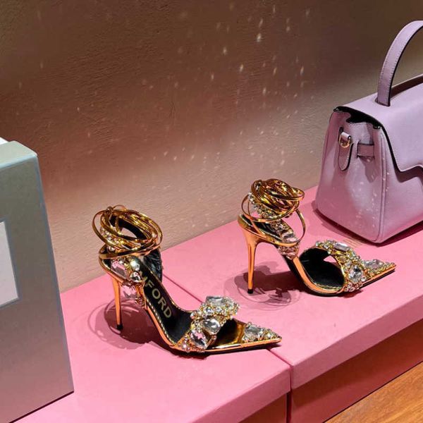 

metallic crystal embellished ankle-tie sandals heeled stiletto heels for women party evening shoes open toe calf mirror leather luxury desig, Black
